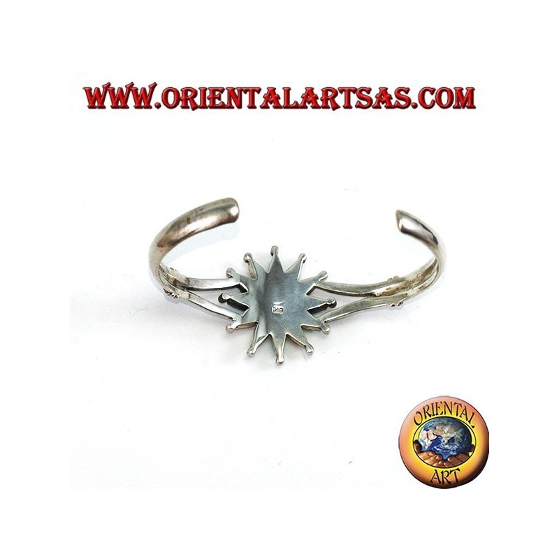 Bracciale rigido in argento, stella a 12 punte con corallo e turchesi