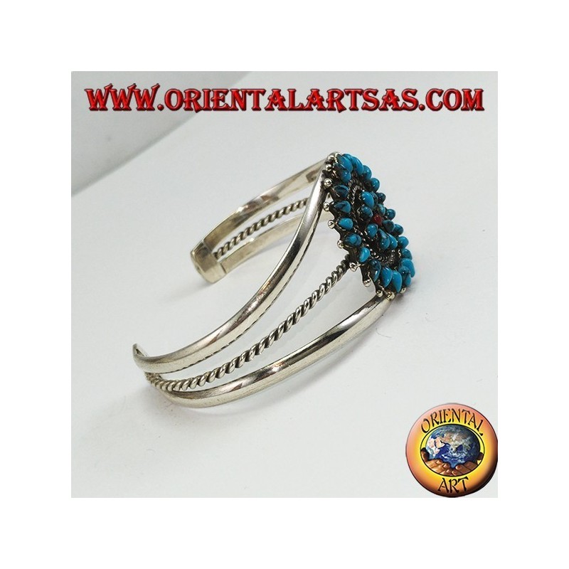 Bracciale rigido in argento, fiore di turchesi a goccia