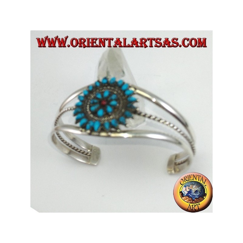 Starre Silberarmband, Träne Türkis Blume