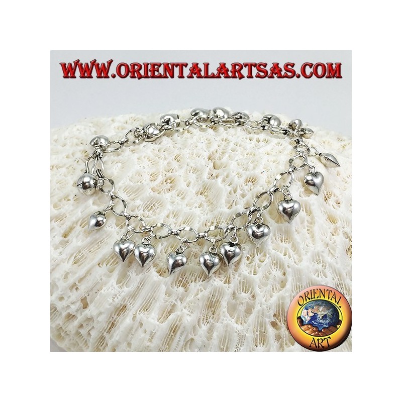 Silbernes Armband mit hängenden Herzen und Glockenring
