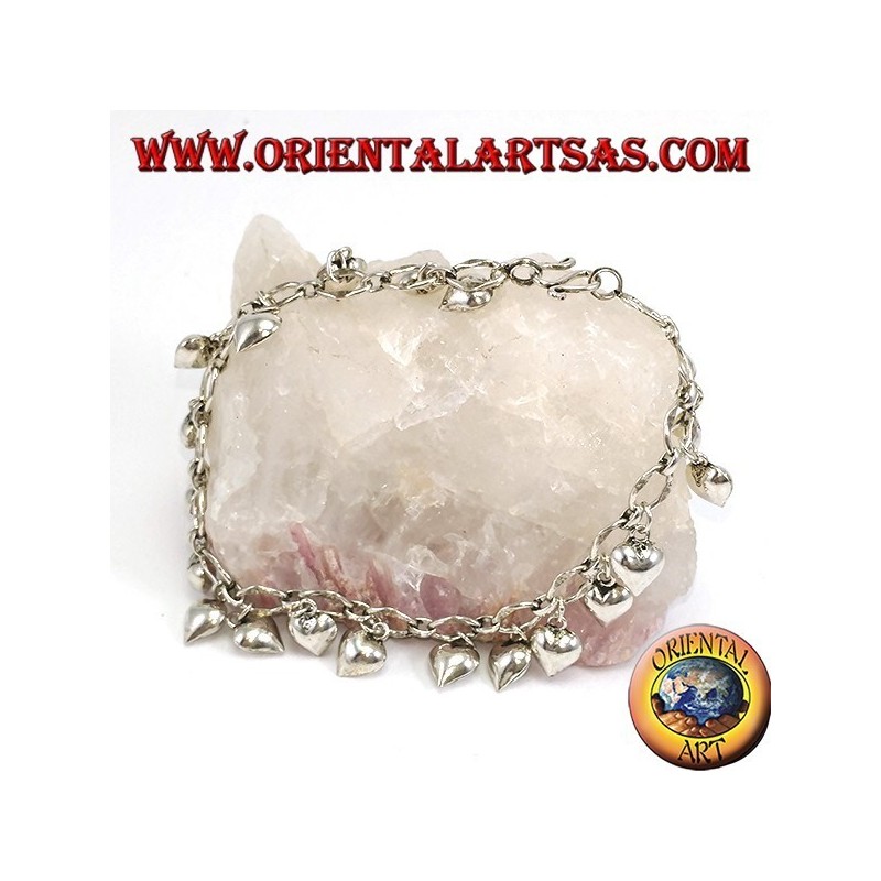 Pulsera de plata con corazones colgantes y campana