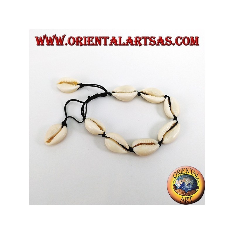 Bracciale - cavigliera conchiglie di ciprea e nodo scorsoio con conchiglia (7+2)