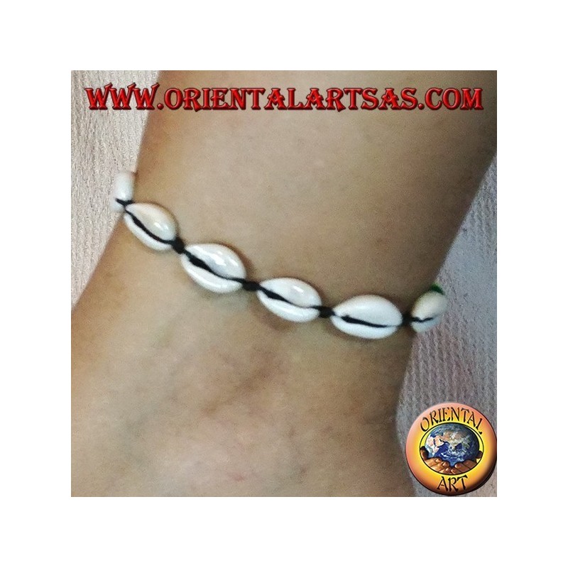 Bracelet de cheville et bracelet double usage de coques de cowrie cauri, réglable avec des boules de rasta