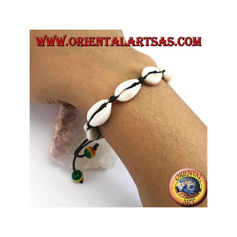 Bracelet de cheville et bracelet double usage de coques de cowrie cauri, réglable avec des boules de rasta