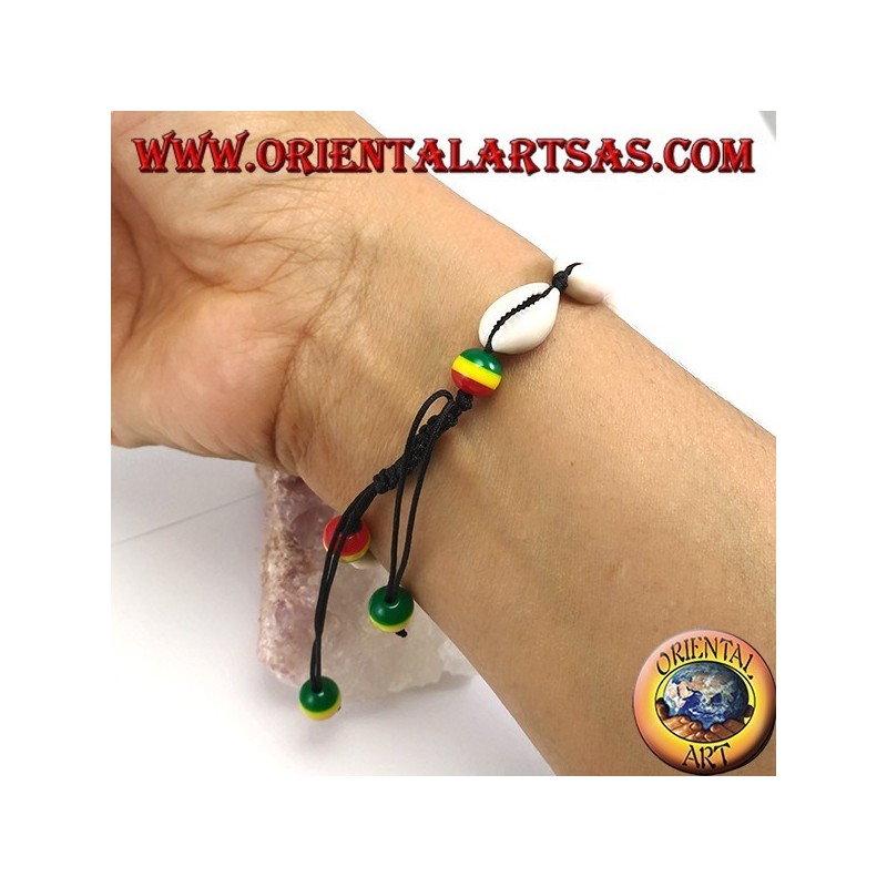 Bracelet de cheville et bracelet double usage de coques de cowrie cauri, réglable avec des boules de rasta