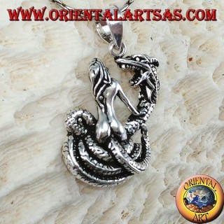 Silber Anhänger Frau Dompteur des Drachen (groß)