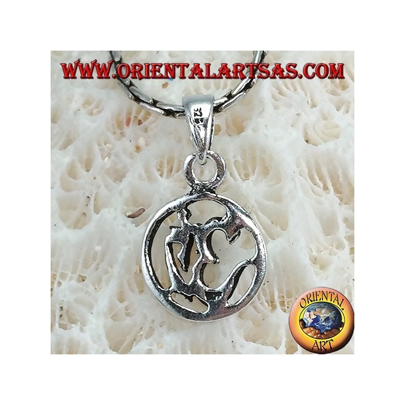 Silver medallion pendant with carved Oṁ Óm and Aum (Sacred syllable)