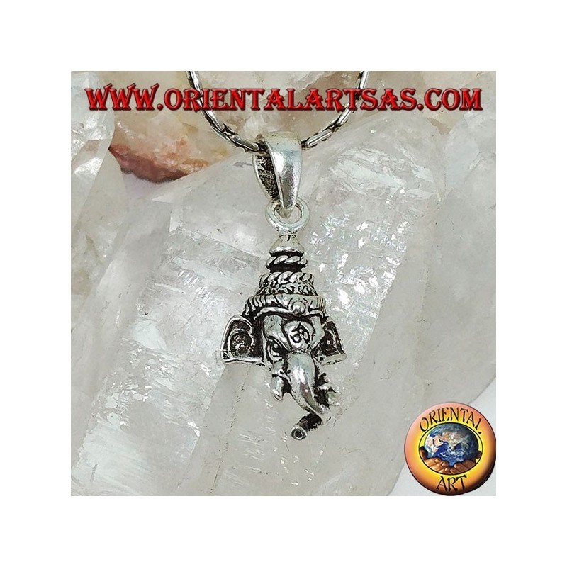 Silver pendant, Ganesh's head with om engraved on the forehead