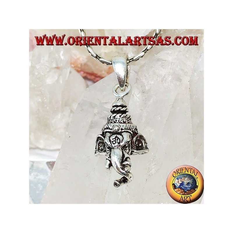 Silver pendant, Ganesh's head with om engraved on the forehead