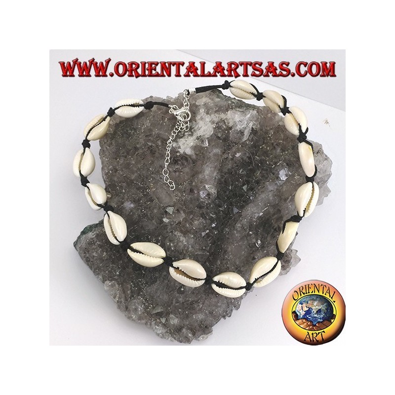 Choker necklace of cowrie shells with chain and with carabiner (adjustable)