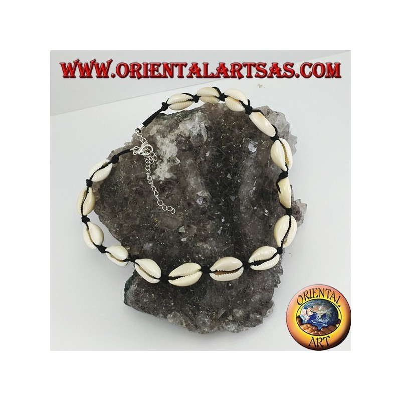 Choker necklace of cowrie shells with chain and with carabiner (adjustable)