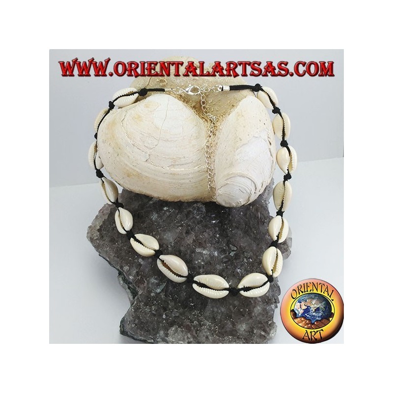 Choker necklace of cowrie shells with chain and with carabiner (adjustable)
