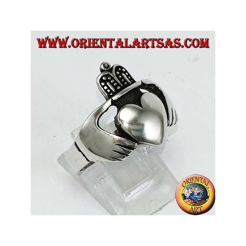 Anello in argento Claddagh simbolo celtico di Amore Lealtà ed Amicizia (grande )