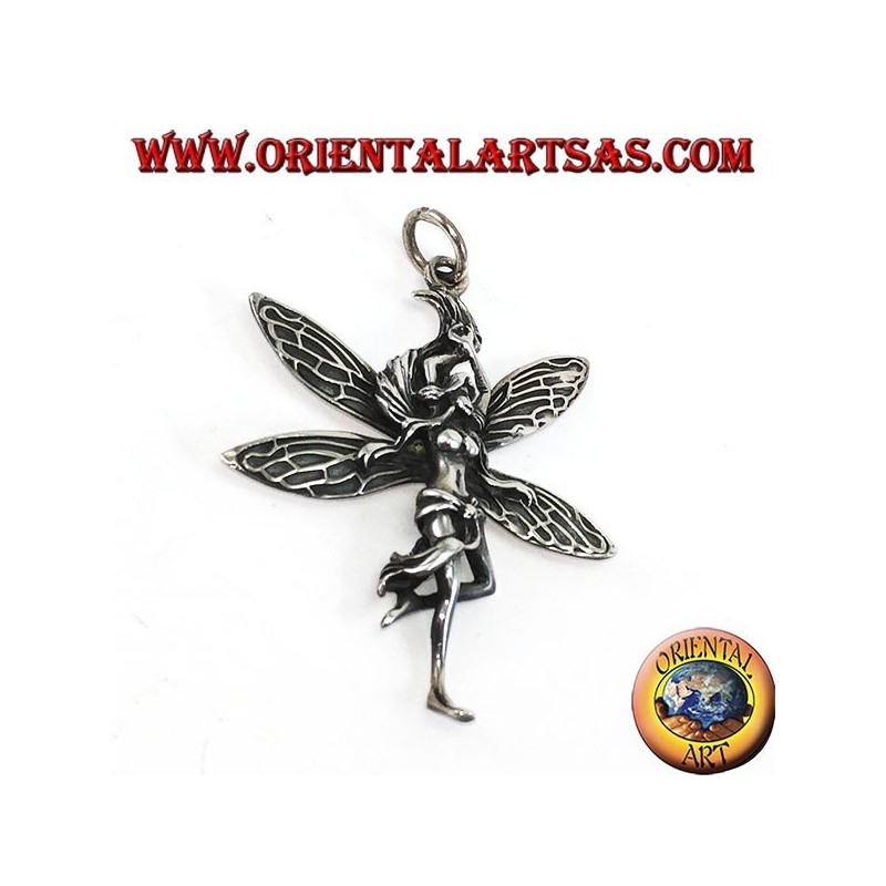 Pendentif fée argent (belle jeune femme)