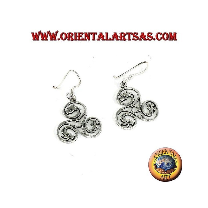Orecchini in argento triskell celtico con teste di drago