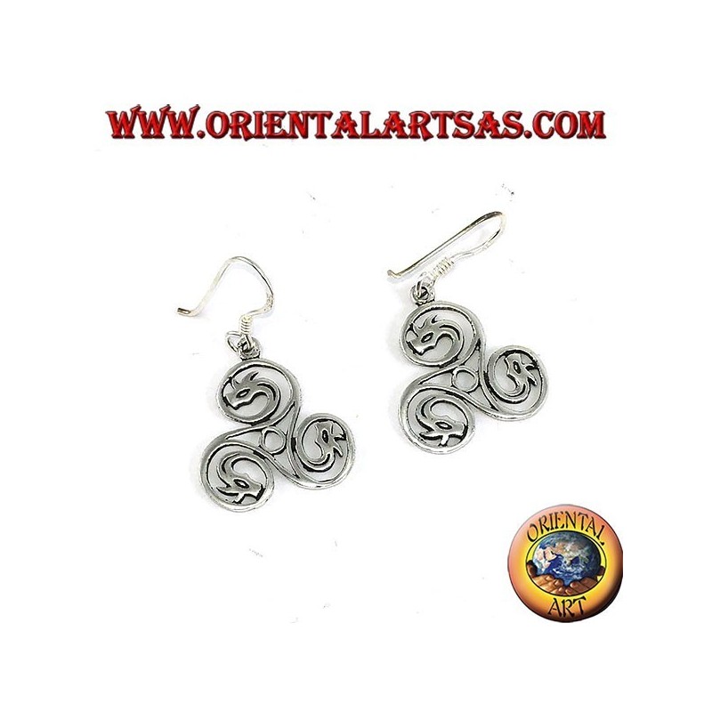 Boucles d'oreilles en argent avec triskell celtique et têtes de dragon