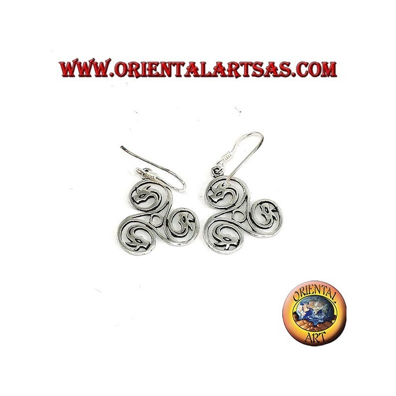 Boucles d'oreilles en argent avec triskell celtique et têtes de dragon