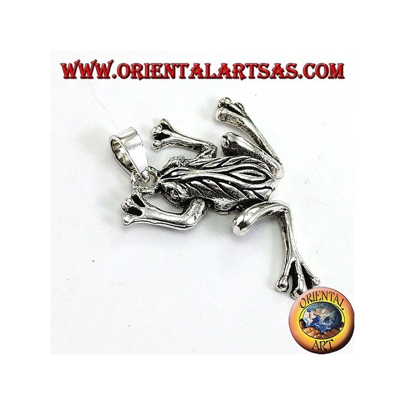 Pendant in silver three-dimensional frog, mobile