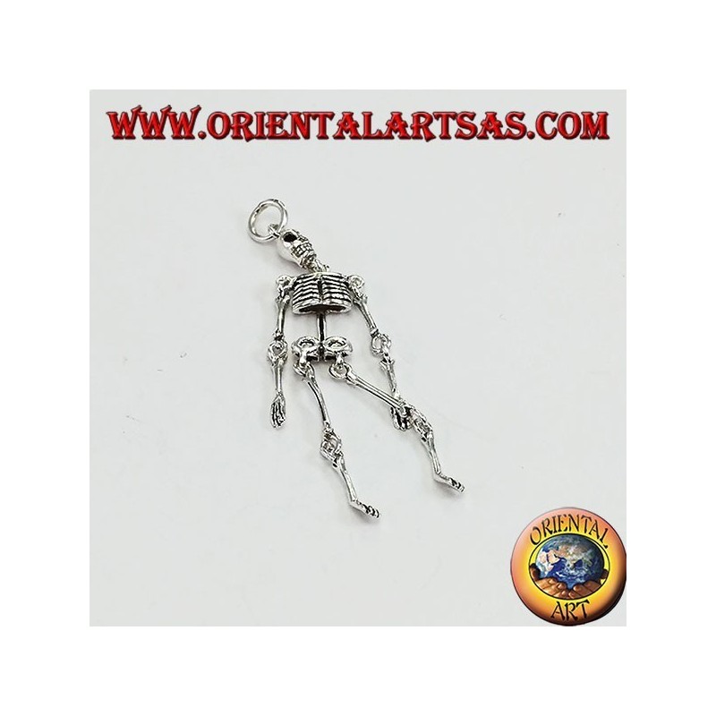 Pendant in silver, mobile skeleton composed of 10 moving parts