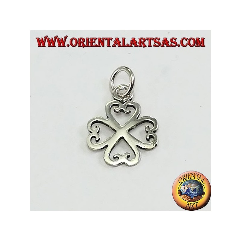 Pendentif en argent, trèfle à quatre feuilles de quatre coeurs