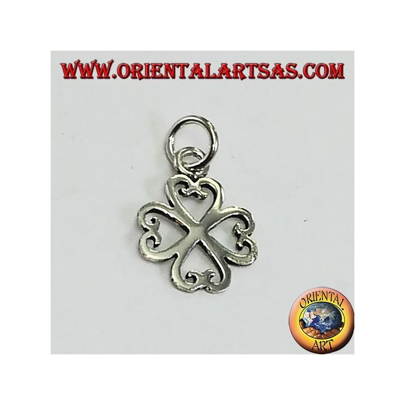 Silver pendant, four-leaf clover of four hearts