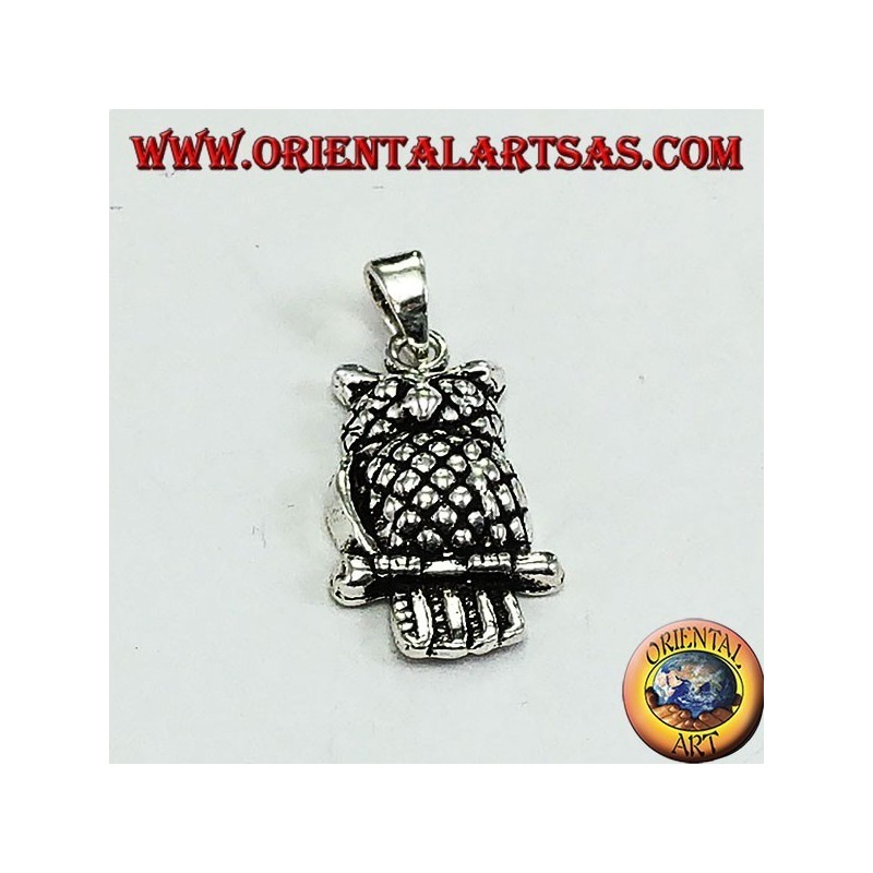 Silver eagle owl pendant on the branch