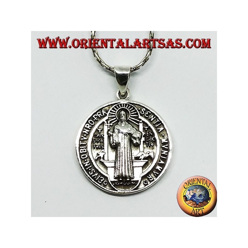 Ciondolo Medaglia San Benedetto Grande Argento 925 - Devozione | Oriental Art