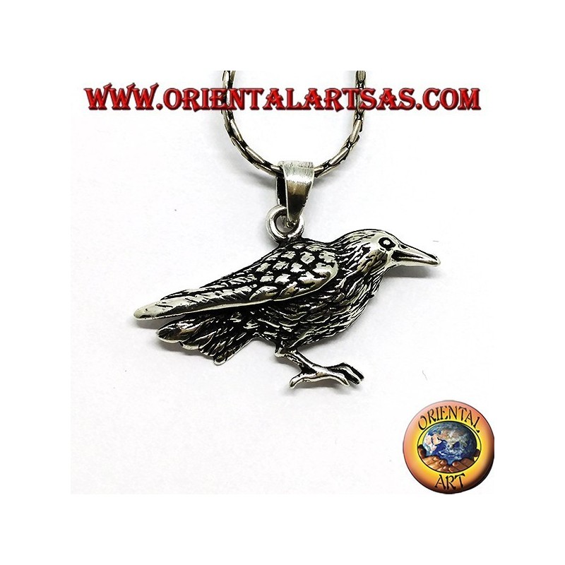 Pendentif en corneille argentée sacrée d'Odin