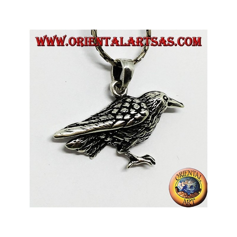 Ciondolo in argento corvo uccello sacro di Odino