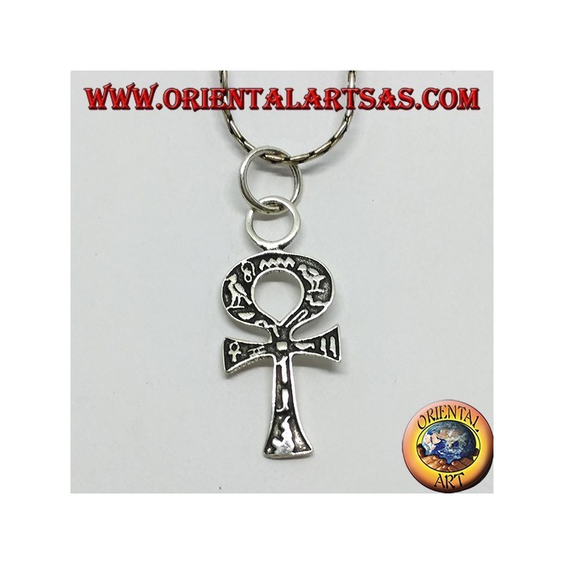 Ankh Kreuz Silber Anhänger mit Hieroglyphen, Kreuz der Liebe