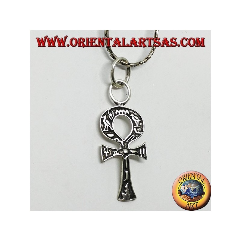 Ankh Kreuz Silber Anhänger mit Hieroglyphen, Kreuz der Liebe