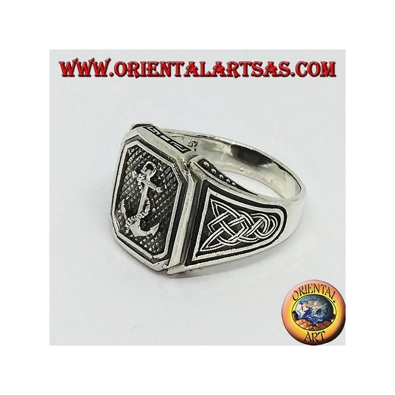Silver ring seal with anchor with Celtic knot