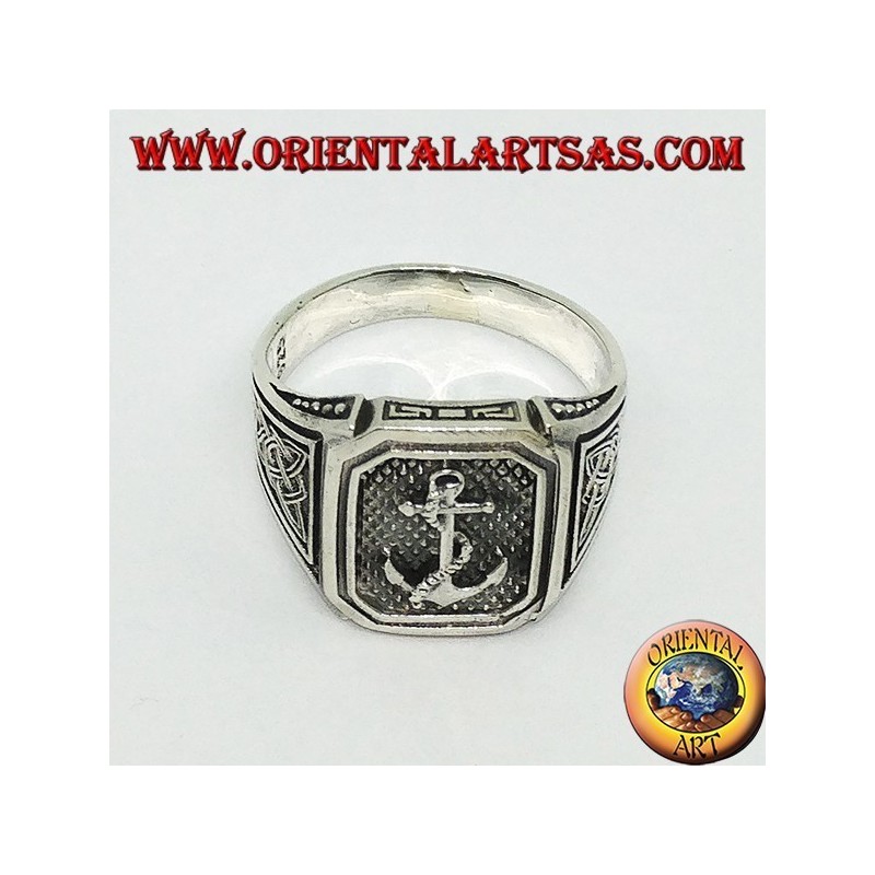 Silver ring seal with anchor with Celtic knot