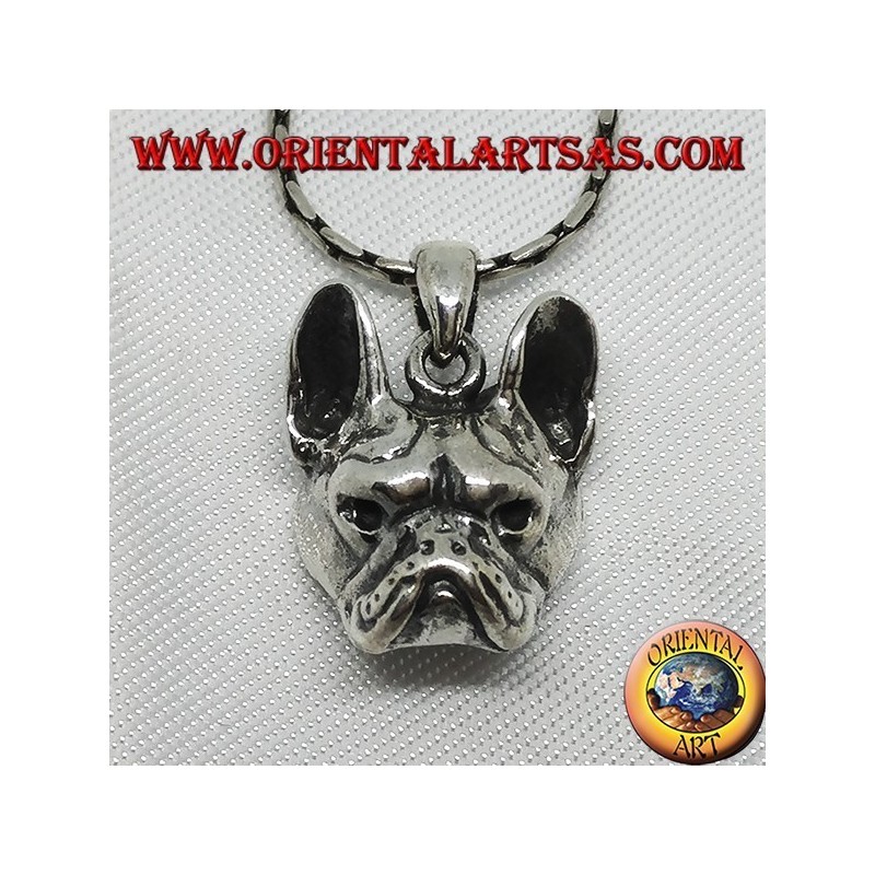 Pendentif en argent, tête de bouledogue