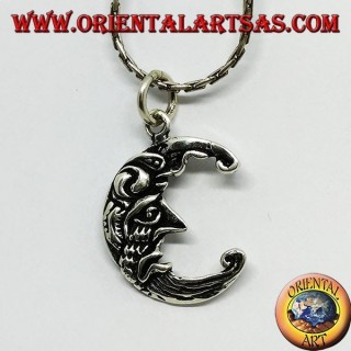 Silver pendant the two sides of the same moon, sad and happy