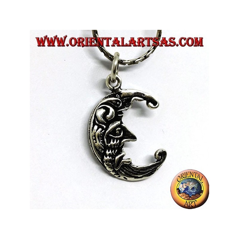 Silver pendant the two sides of the same moon, sad and happy