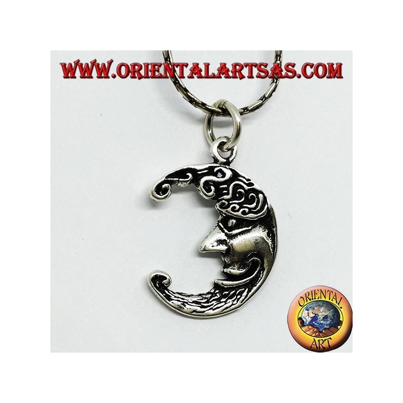 Silver pendant the two sides of the same moon, sad and happy