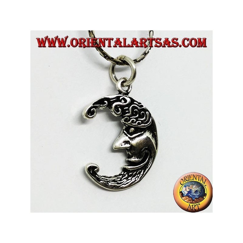 Silver pendant the two sides of the same moon, sad and happy