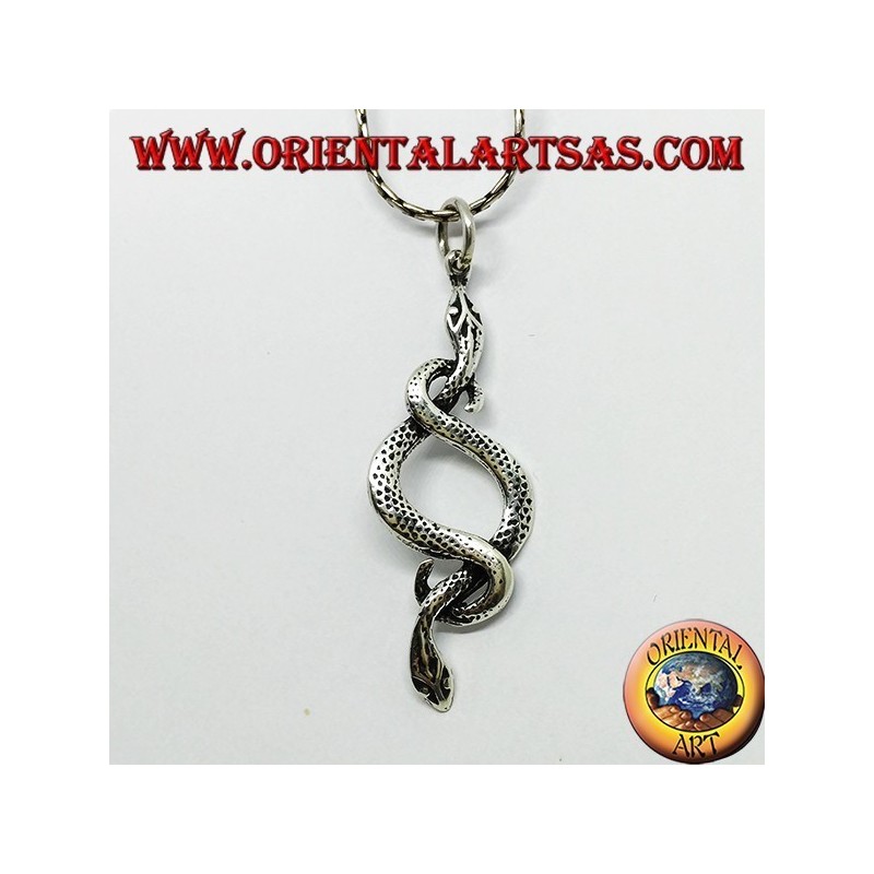 Pendant in silver, two snakes in love
