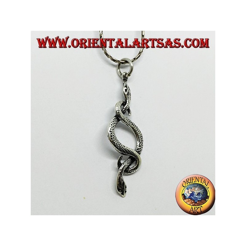 Pendant in silver, two snakes in love