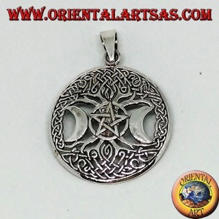 Pendentif en argent, l'arbre de la triple déesse avec pentacle