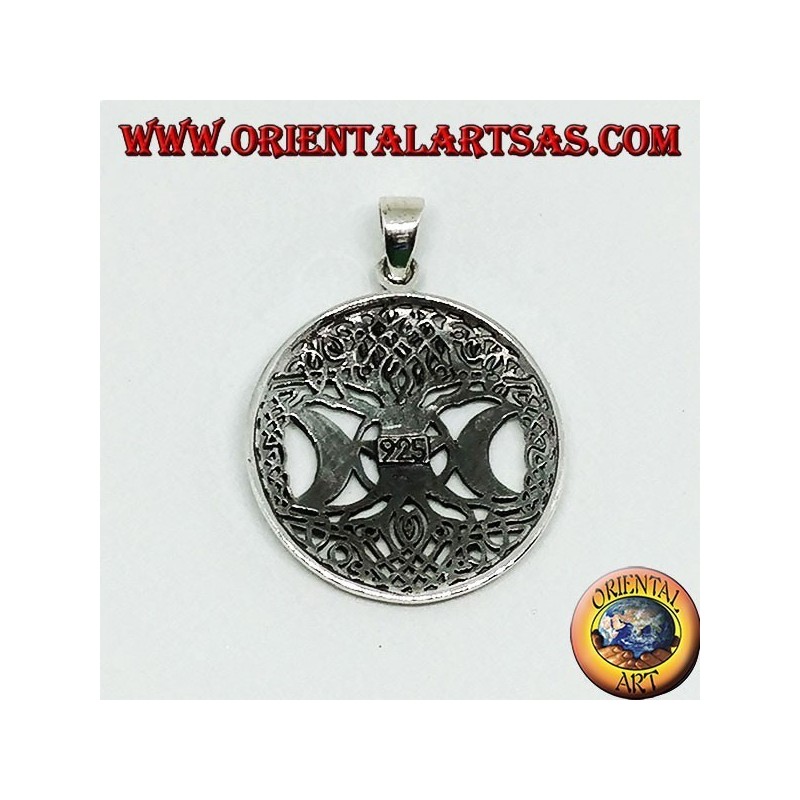 Pendentif en argent, l'arbre de la triple déesse avec pentacle