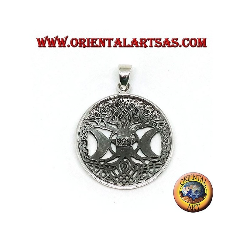 Pendentif en argent, l'arbre de la triple déesse avec pentacle
