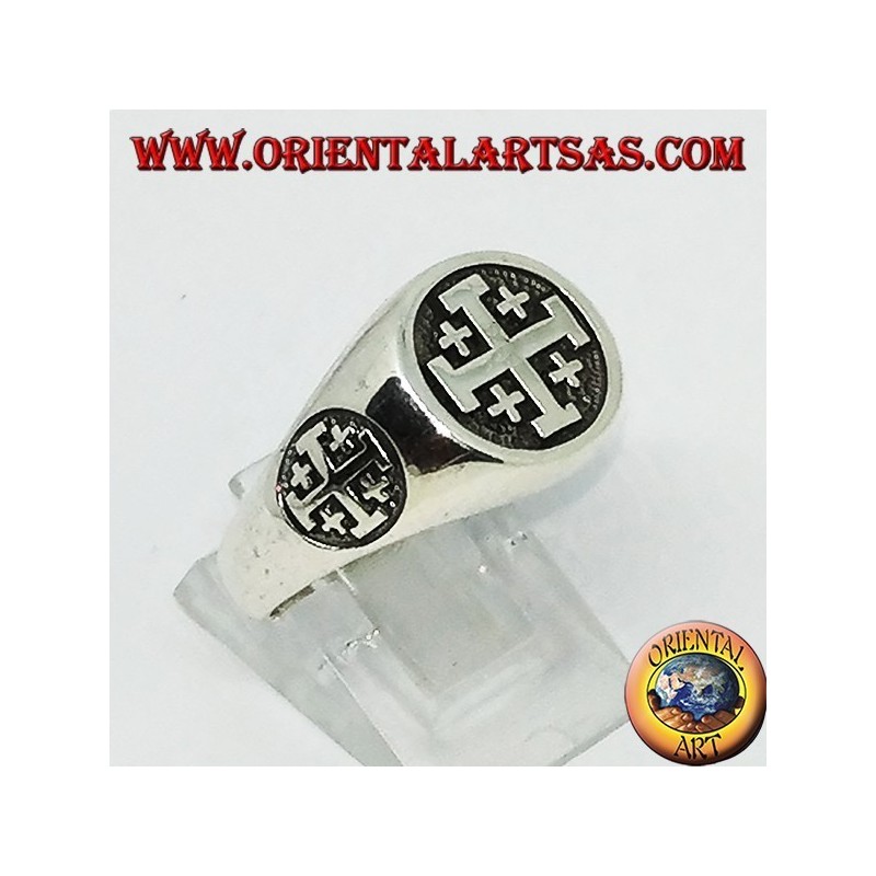 Anello in argento sigillo croce di Gerusalemme