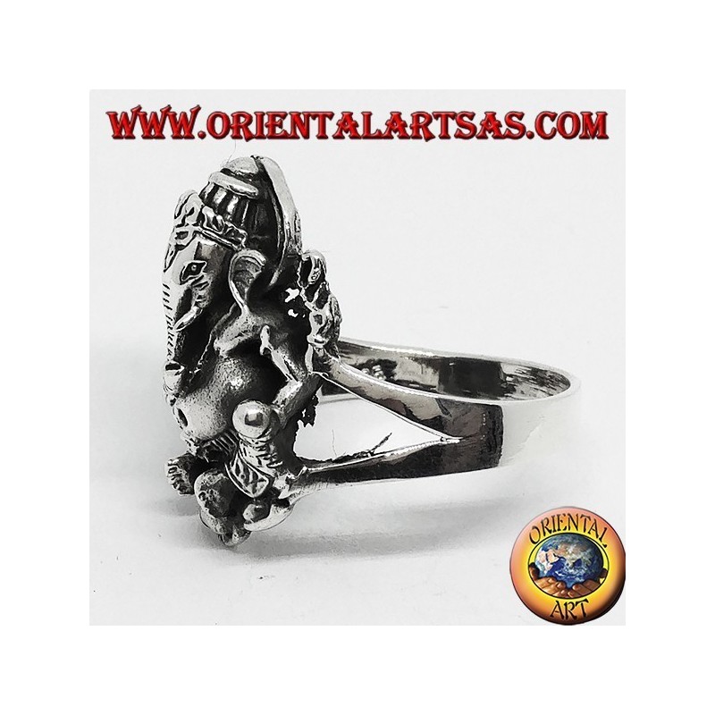 Silver ring with Ganesh sitting on the lotus flower