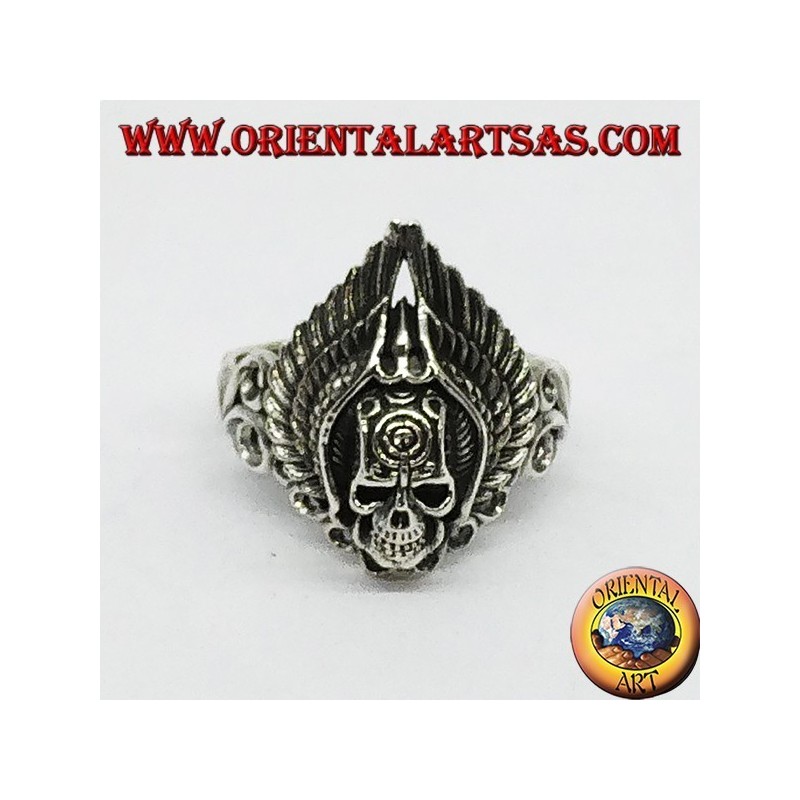 Anello in argento teschio con ali