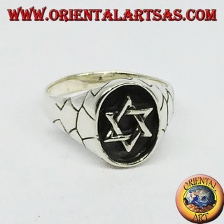 Anello in argento sigillo con stella di davide, stella a 6 punte