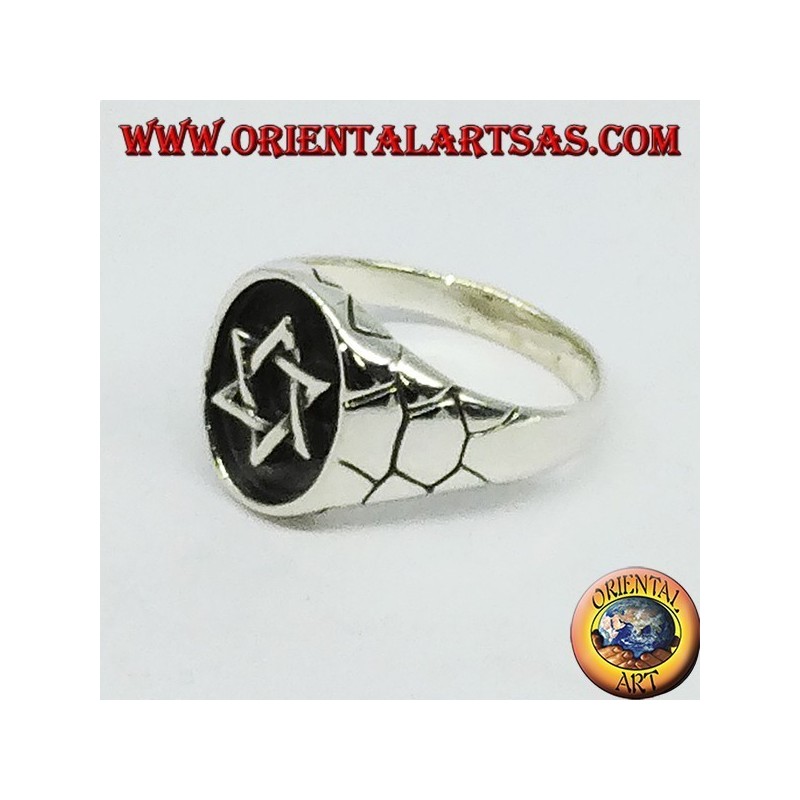 Bague en argent, sceau avec étoile de David, étoile à 6 branches