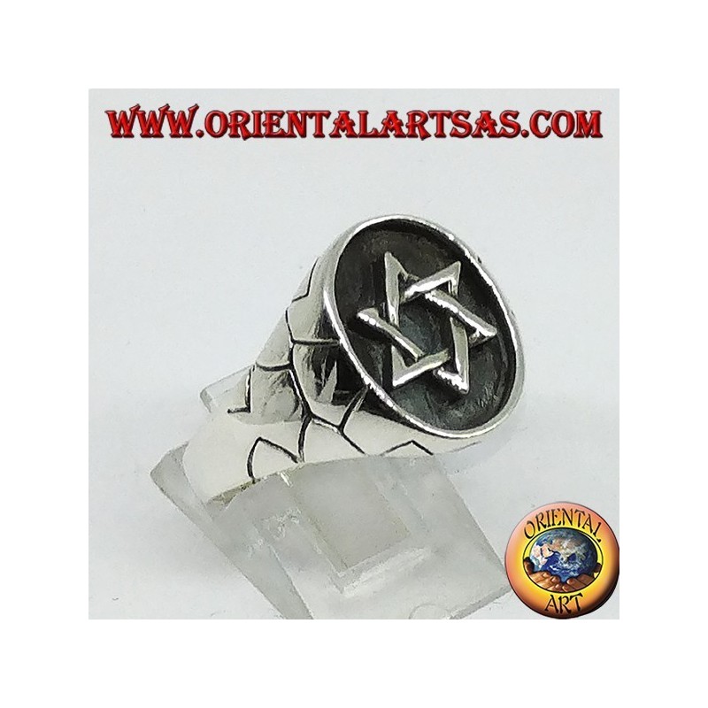 Silver ring, seal with star of David, 6-pointed star