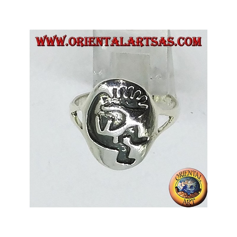 Anillo de plata Kokopelli símbolo de la felicidad.